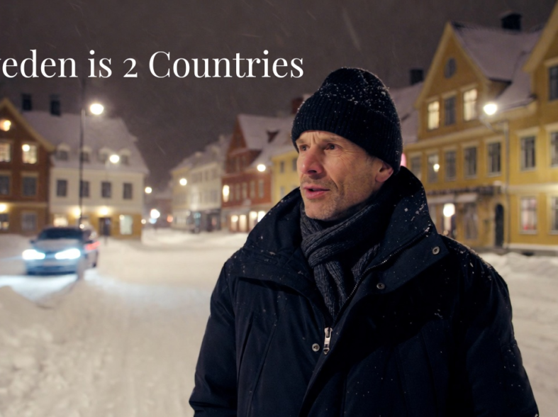A man in a winter town in Sweden