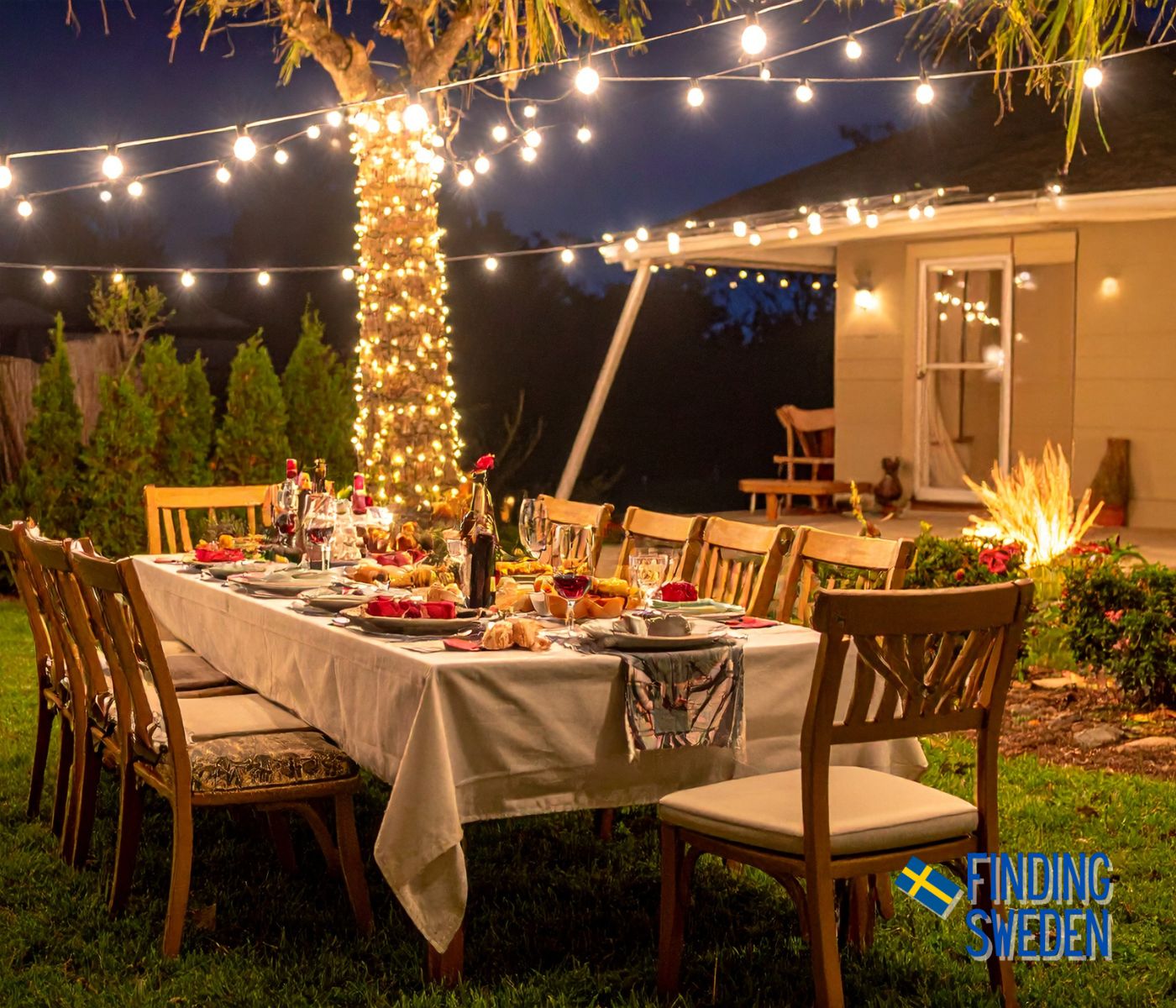 An outdoor dinnerparty in the north of Sweden