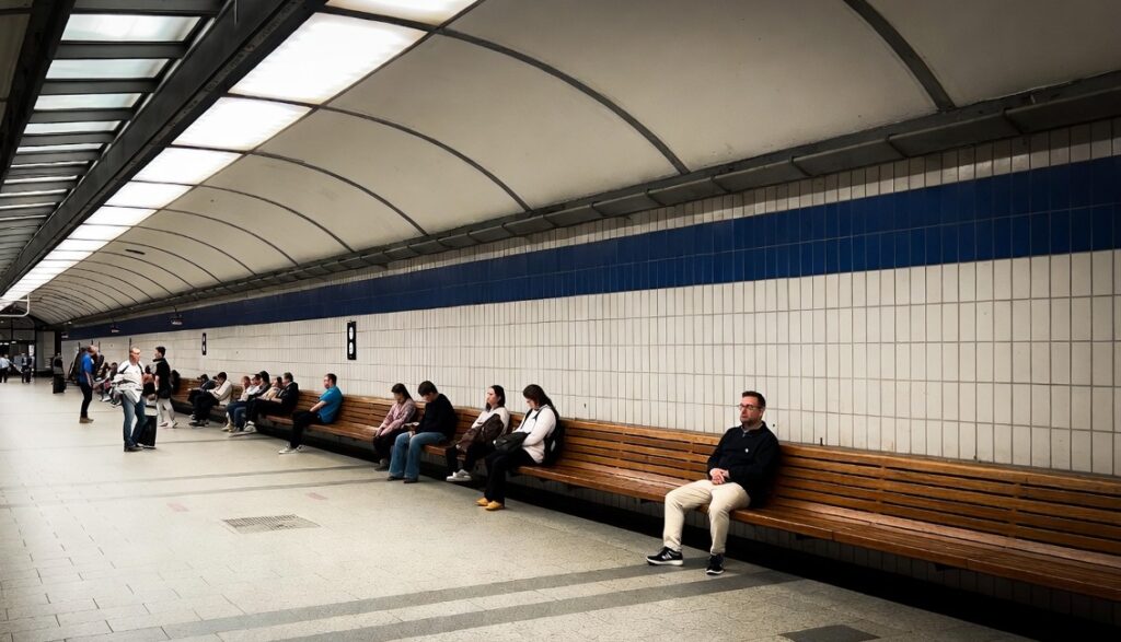 People keeping distance at the subway
