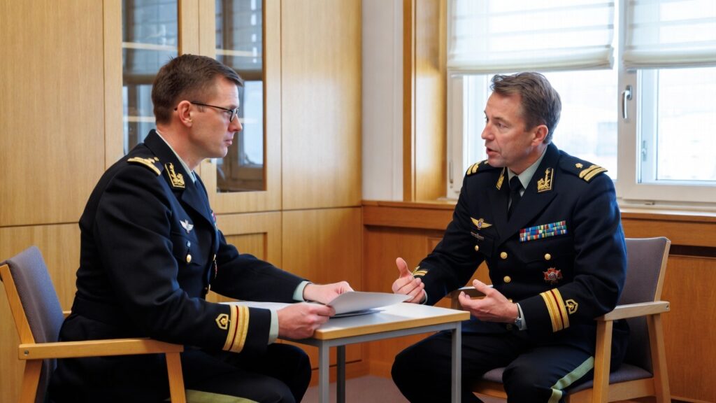 Two Swedish high ranking officers discussing a problem