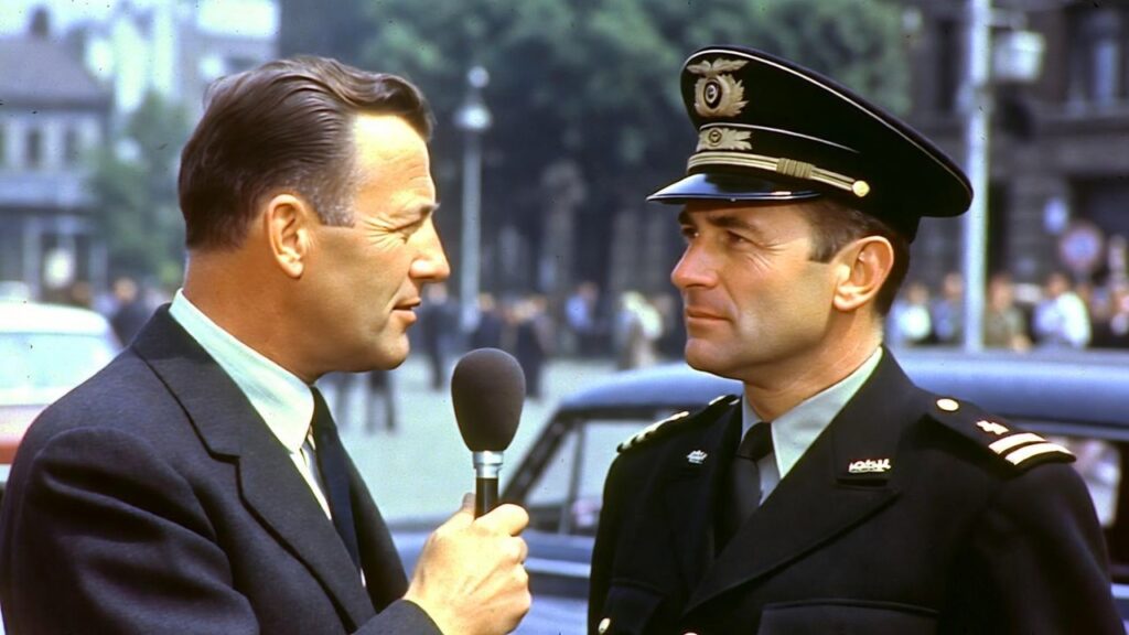 A swedish journalist interviewing a police officer in 19664
