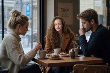 Maria having Swedish Fika with a couple, in silence