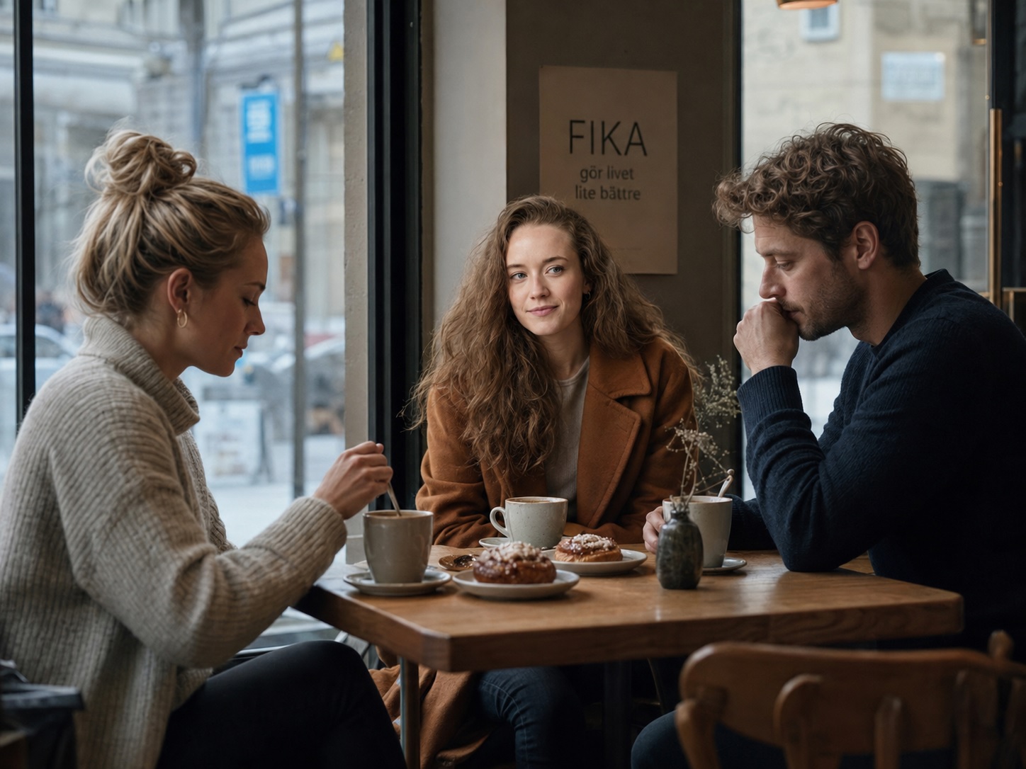 Maria having Swedish Fika with a couple, in silence